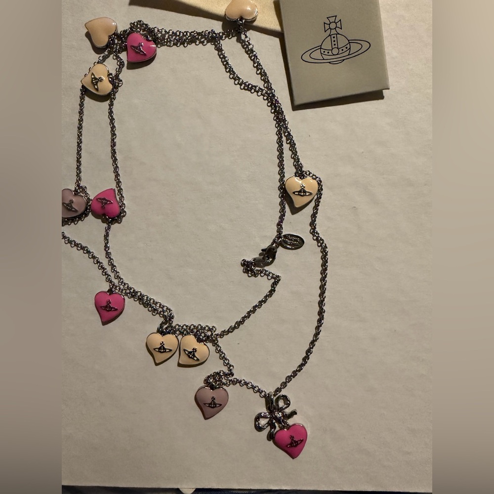 Vivienne Westwood Pink and Cream Heart Charm Necklace
